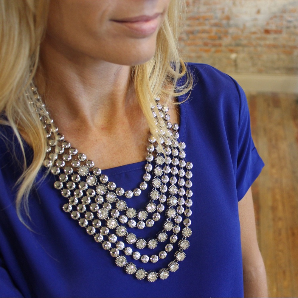 Statement Multi-Strand Silver Crystal Necklace - Women